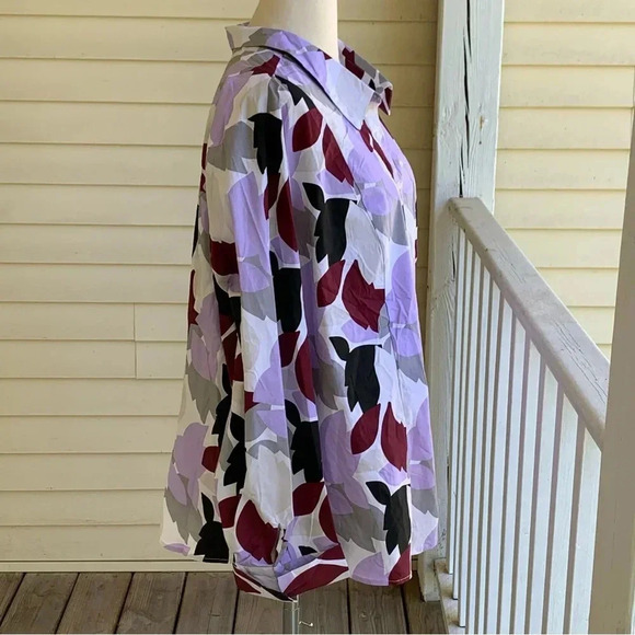 NWT Ashley Stewart Button Up Blouse Top Plus Sz 34 Lavender & Grey Floral Shirt - Picture 10 of 11